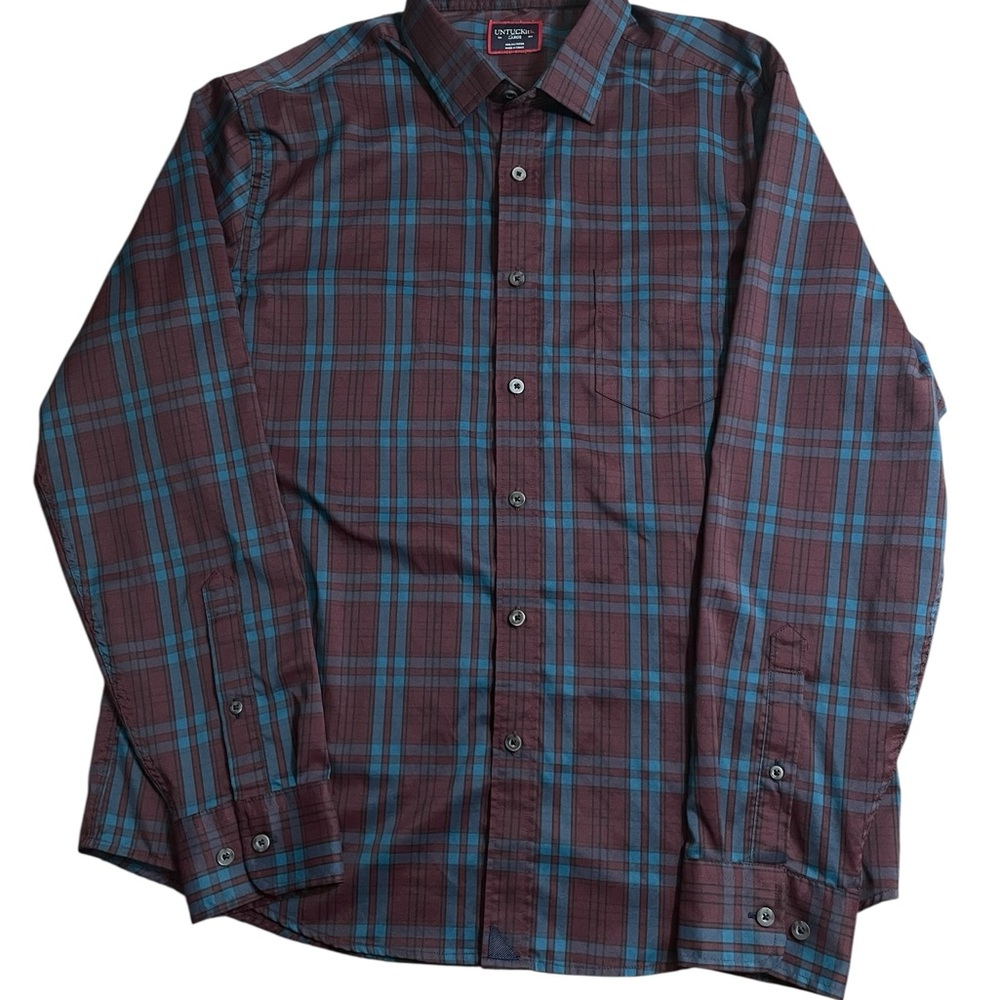 UNTUCKit Men’s Shirt Sz L Purple Blue Plaid Slim Fit Lanza